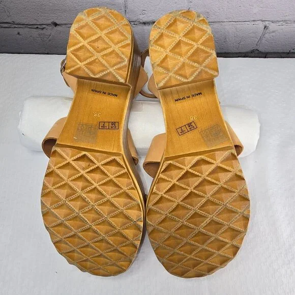 ROOLEE MUSSE AND CLOUD CHUNKY PLATFORM TAN LEATHER WOOD SANDALS WOMENS SIZE 7 - Picture 7 of 9